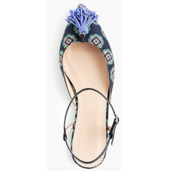 J.Crew Sz5.5-6 foulard Moroccan print flats with periwinkle beaded tassels - Picture 2 of 10